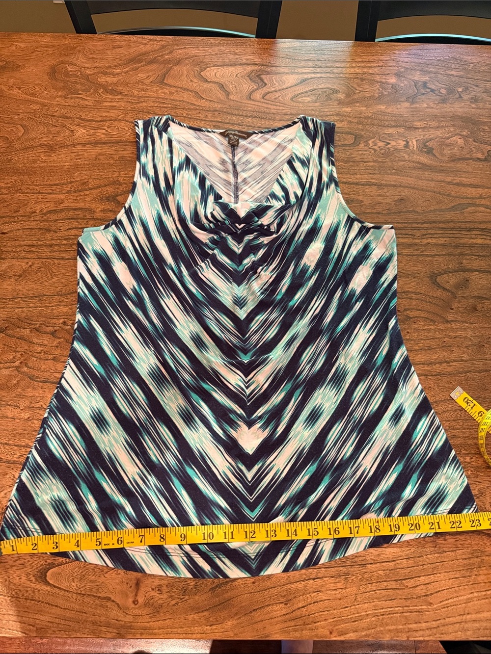 Tommy Bahama Sleeveless Cowl-Neck Tank in Navy, Teal & White - Picture 7 of 7